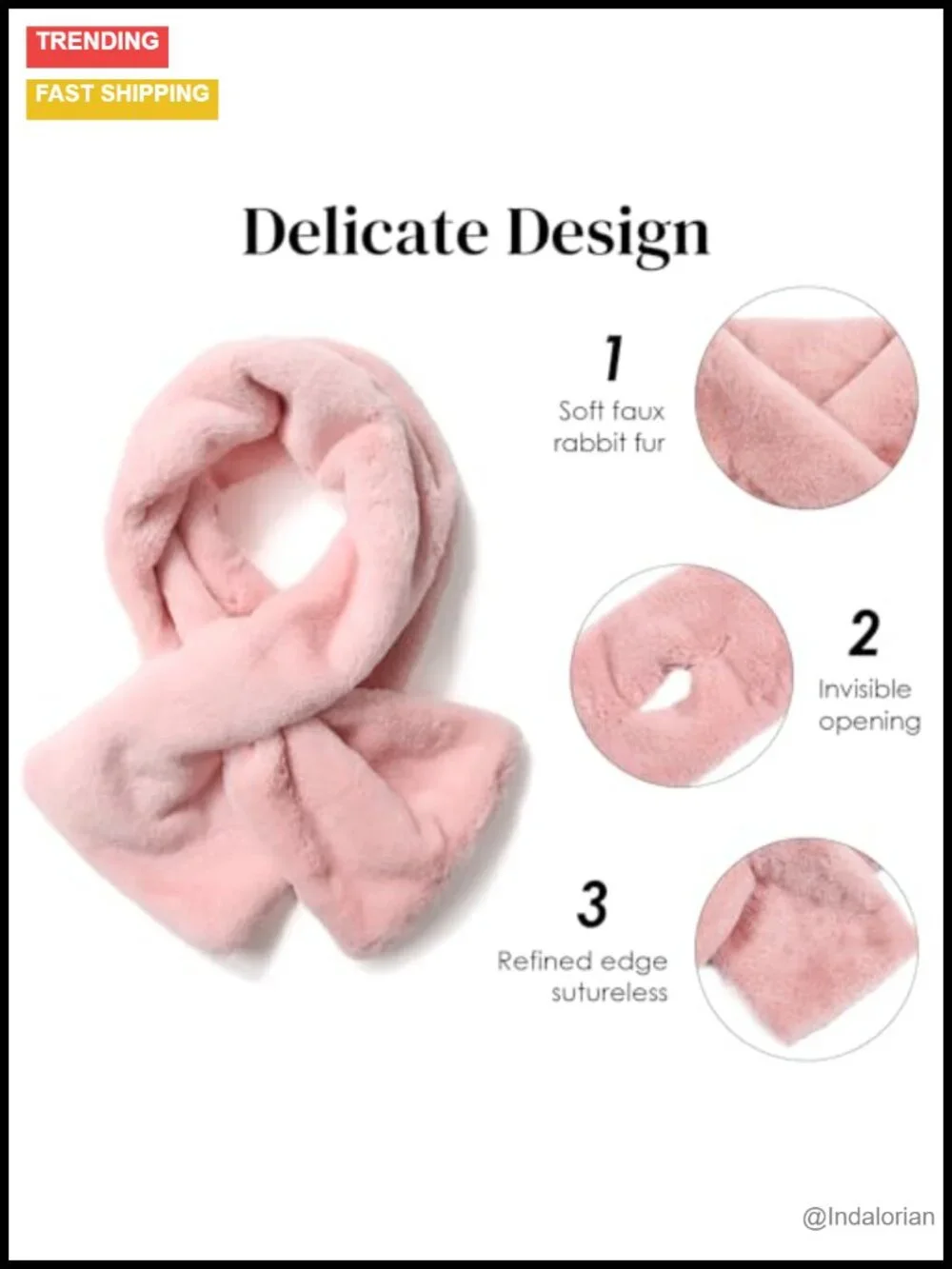 Faux Fur Loophole Scarf with Plush Collar, Machine Washable Neck Shrug